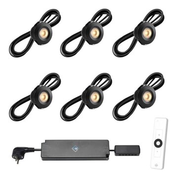 Veranda Inbouwspot PALS zwart, warm wit set  6 stuks