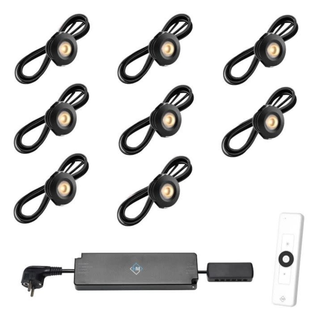 Veranda Inbouwspot PALS zwart, warm wit set  8 stuks