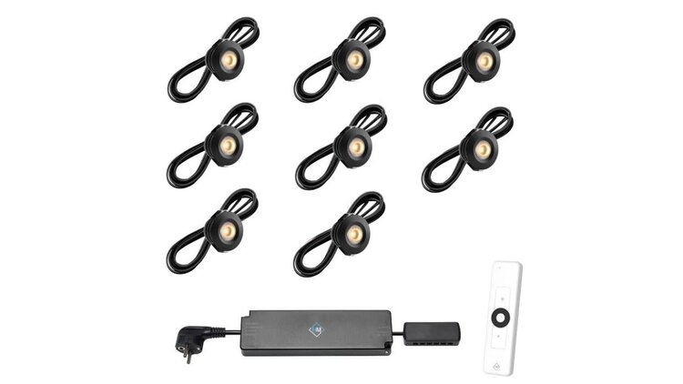Veranda Inbouwspot PALS zwart, warm wit set  8 stuks