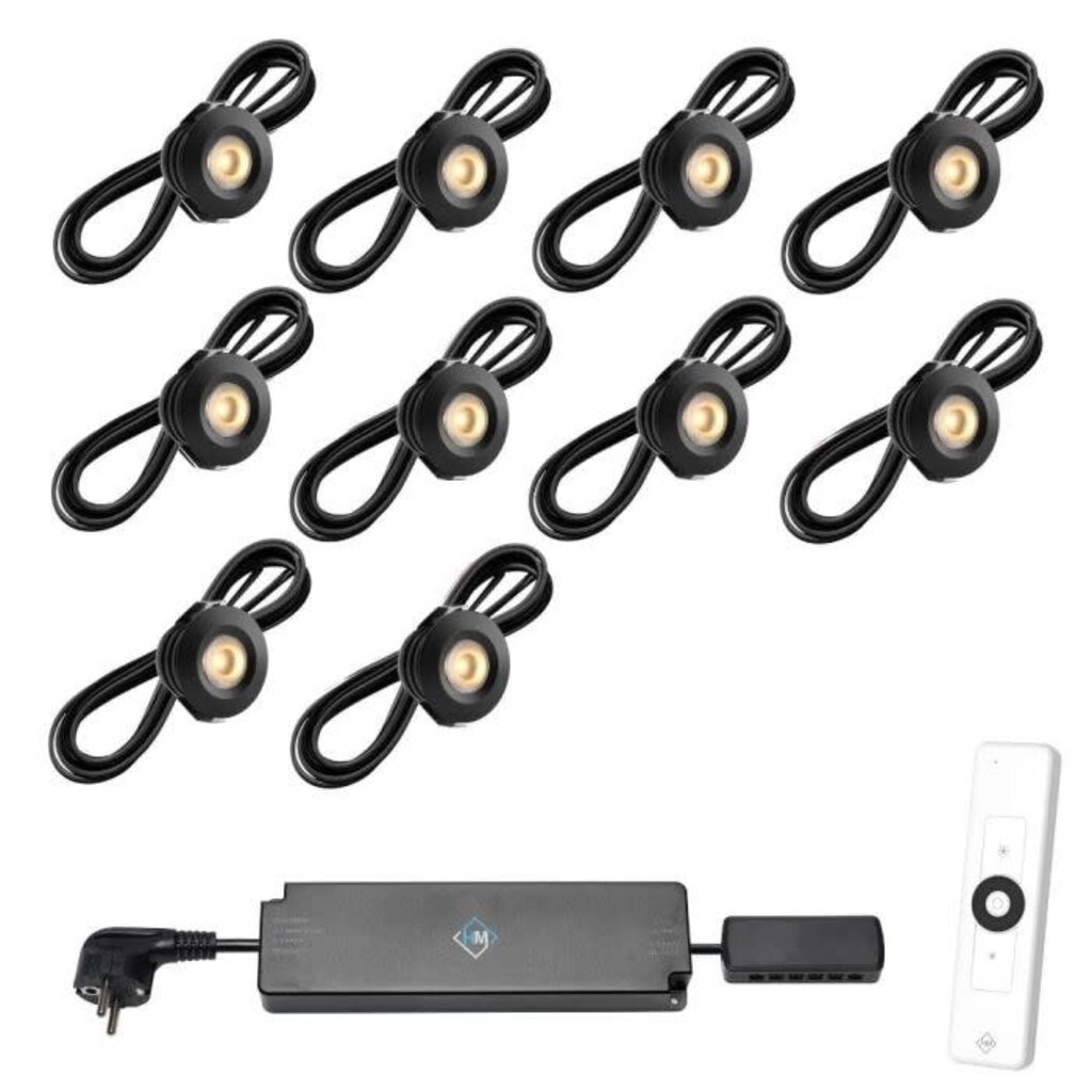 Veranda Inbouwspot PALS zwart, warm wit set  10 stuks