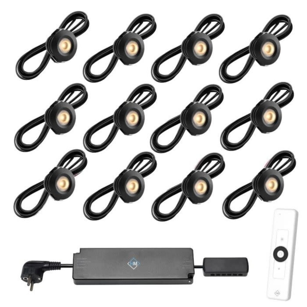 Veranda Inbouwspot PALS zwart, warm wit set  12 stuks