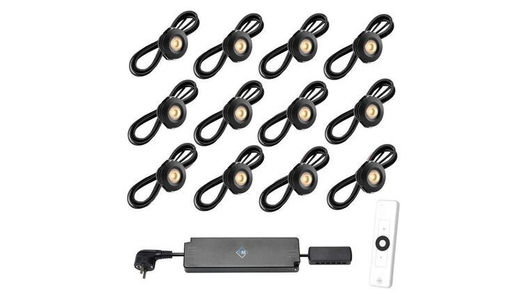 Veranda Inbouwspot PALS zwart, warm wit set  12 stuks