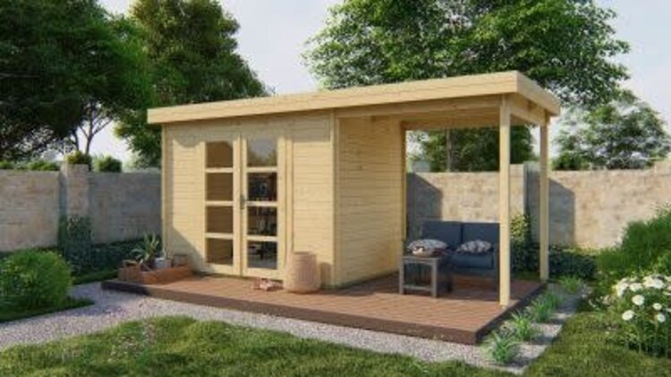 Blokhut - Tuinhuis 28mm Middelmodern met overkapping