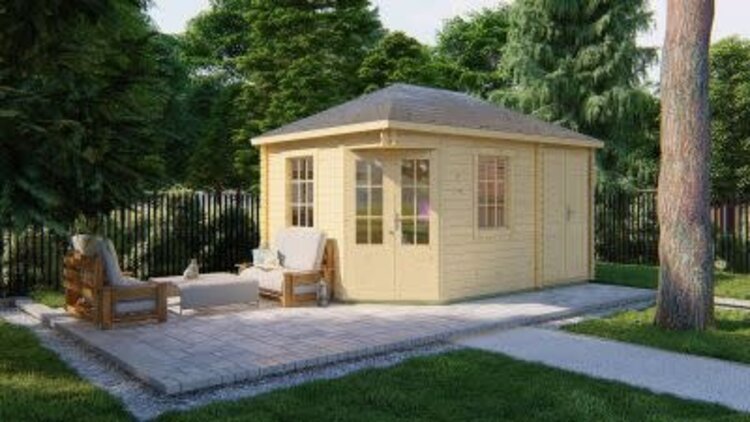 Blokhut - Tuinhuis 28mm Sigrid met aanbouw