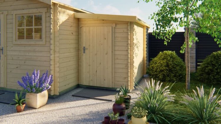 Blokhut - Tuinhuis Aanbouw | 44 mm | vuren, onbehandeld