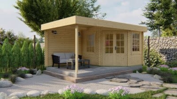 Blokhut - Tuinhuis 28mm Stig met overkapping