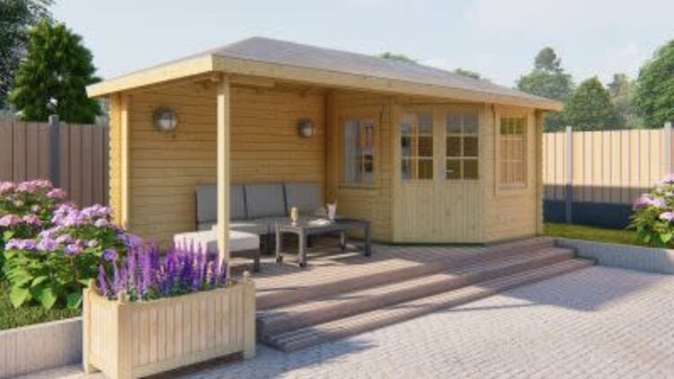 Blokhut - Tuinhuis 28mm Niklas met overkapping