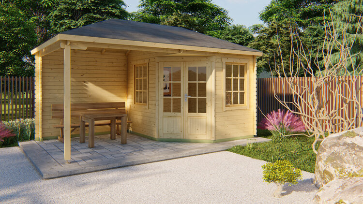 Blokhut - Tuinhuis 28mm Kennet met overkapping