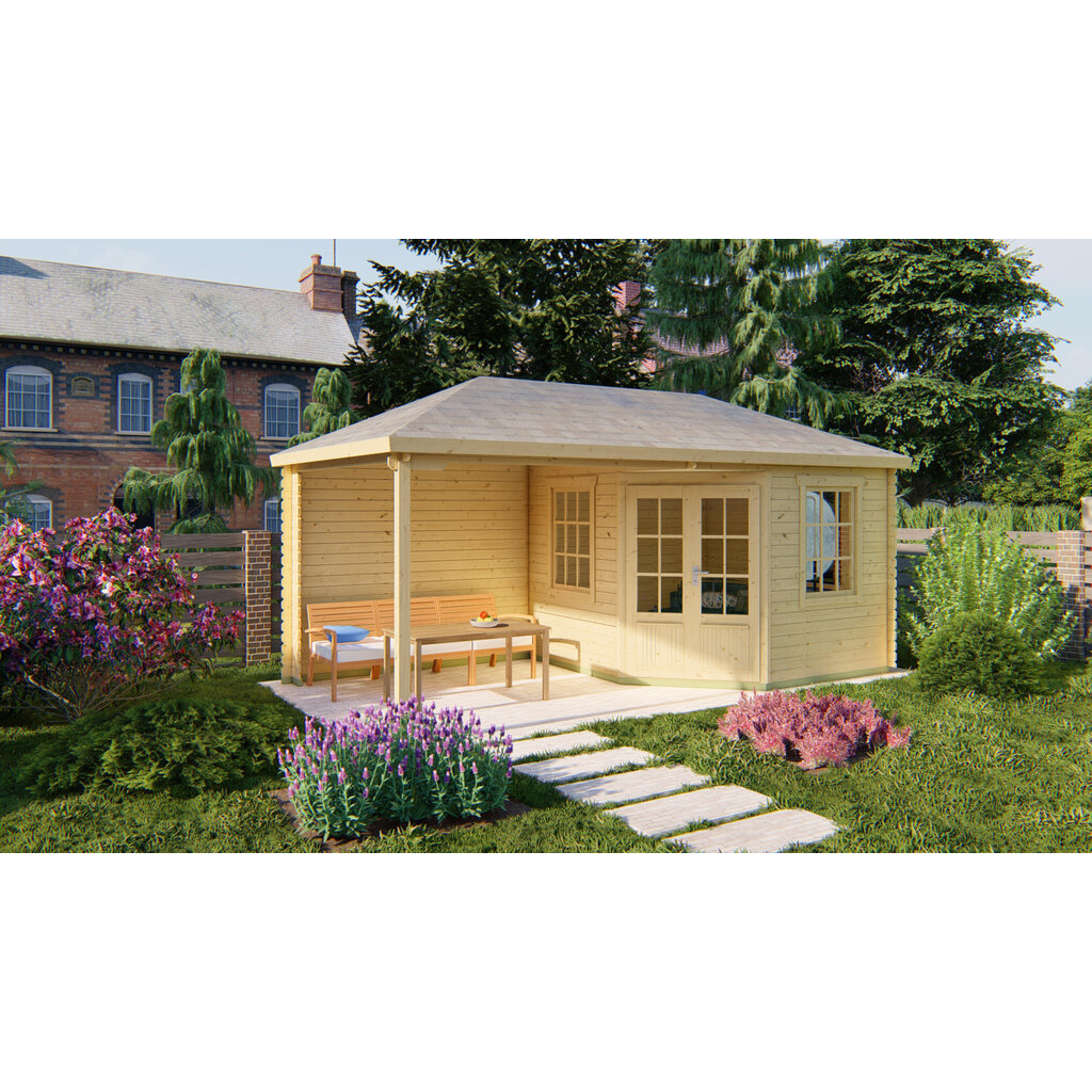 Blokhut - Tuinhuis 28mm Markku met overkapping