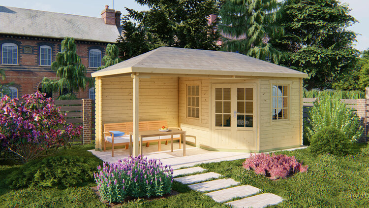 Blokhut - Tuinhuis 28mm Markku met overkapping