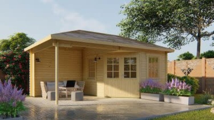 Blokhut - Tuinhuis 28mm Christoffer met overkapping