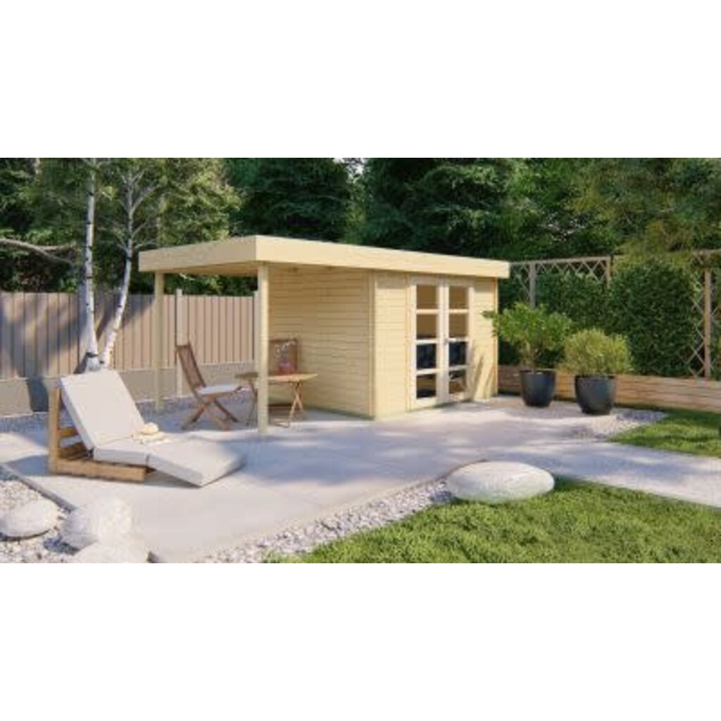 Blokhut - Tuinhuis 28mm Extramodern met overkapping