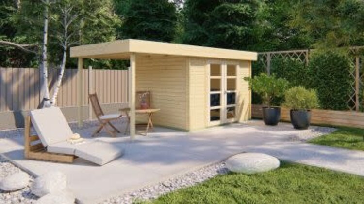 Blokhut - Tuinhuis 28mm Extramodern met overkapping