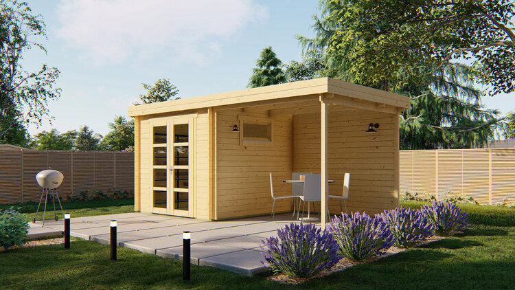 Blokhut - Tuinhuis 28mm Brenda met overkapping