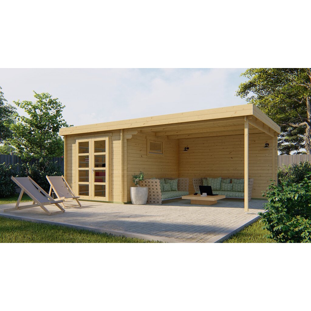Blokhut - Tuinhuis 28mm Diederick met overkapping