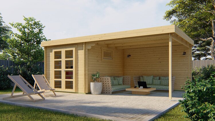 Blokhut - Tuinhuis 28mm Diederick met overkapping