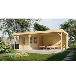 Blokhut - Tuinhuis 40mm met iso glas Annette met overkapping
