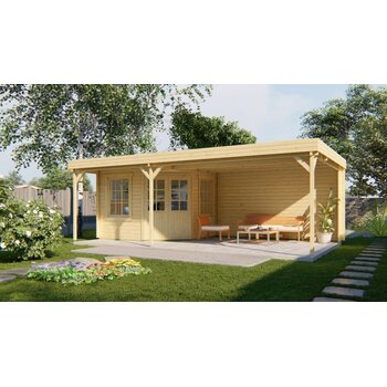 Blokhut - Tuinhuis 40mm met iso glas Annette met overkapping