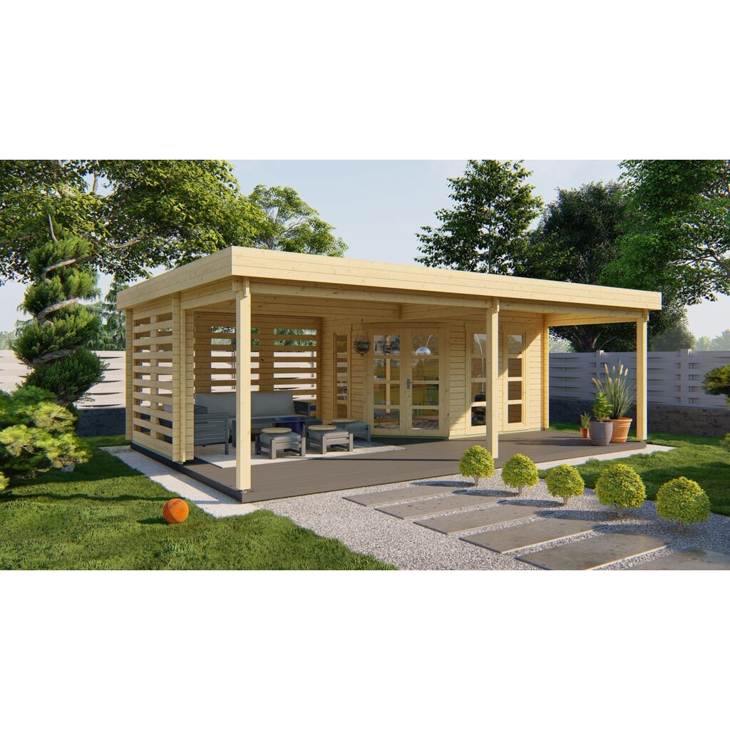 Blokhut - Tuinhuis 40mm met iso glas Oletha met overkapping