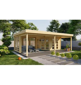 Blokhut - Tuinhuis 40mm met iso glas Oletha met overkapping