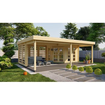 Blokhut - Tuinhuis 40mm met iso glas Oletha met overkapping