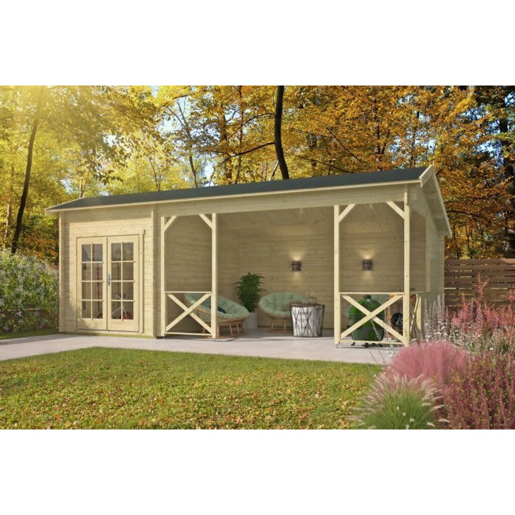 Blokhut - Tuinhuis 40mm met iso glas Kukka met overkapping