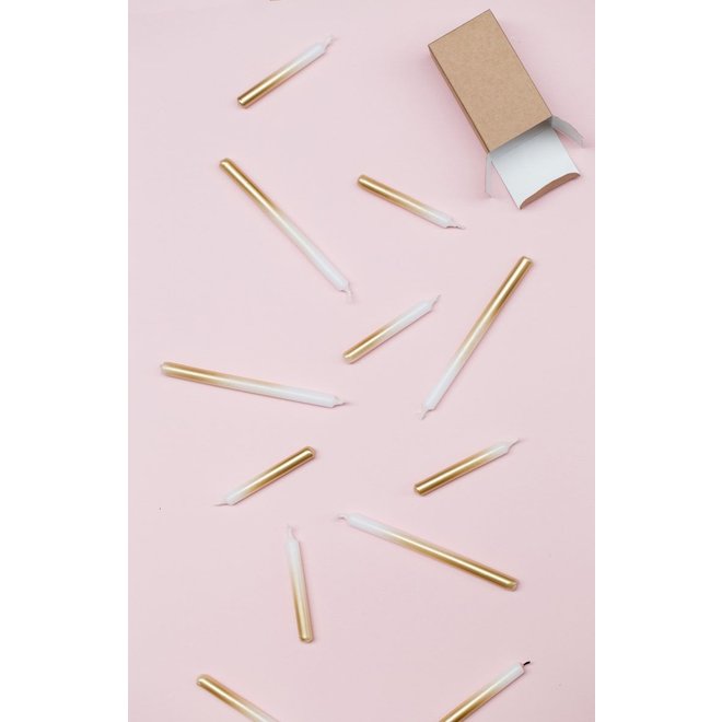 Potlood kaarsjes kort - WIT/GOUD