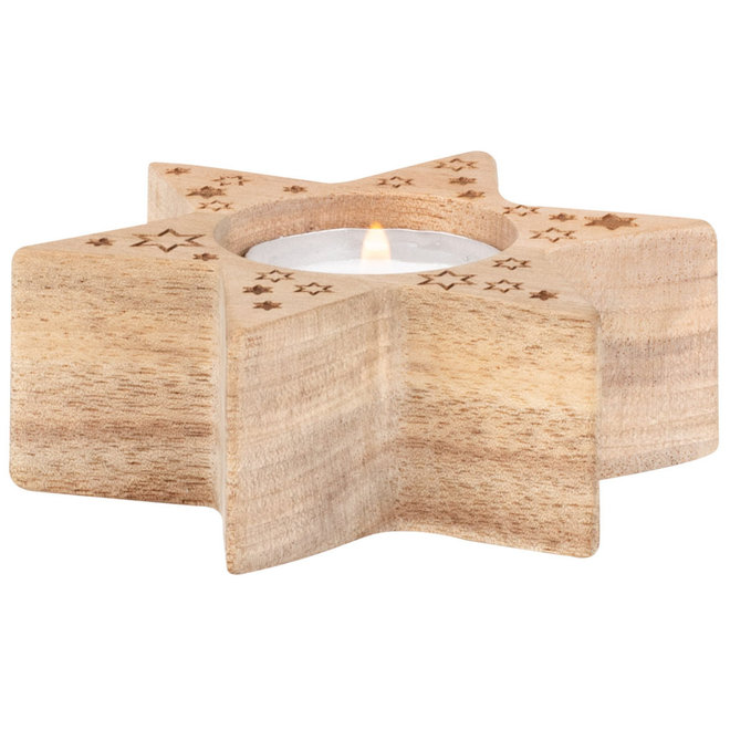 Houten kandelaar ster - laag