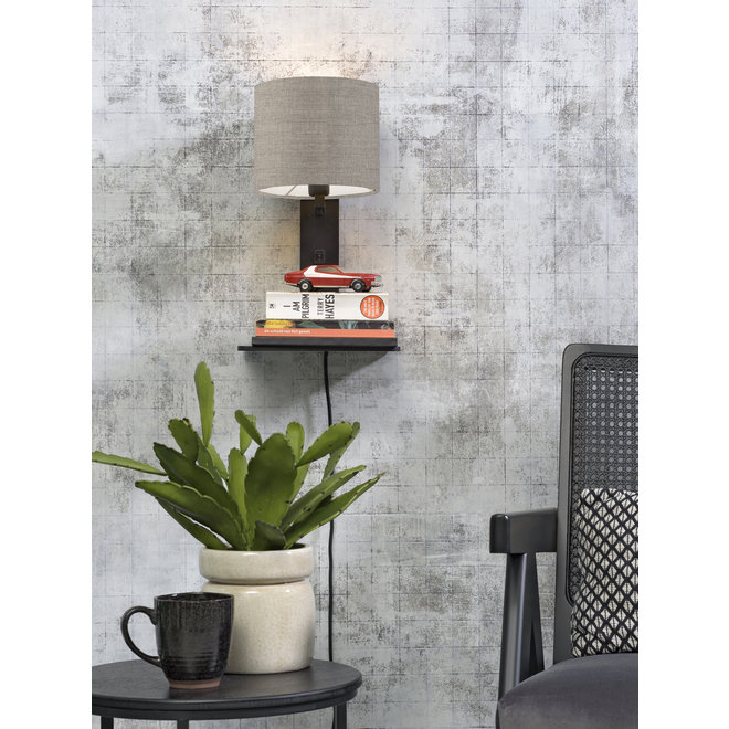 Wandlamp Andes  - zwarte plank/ kap donker linnen