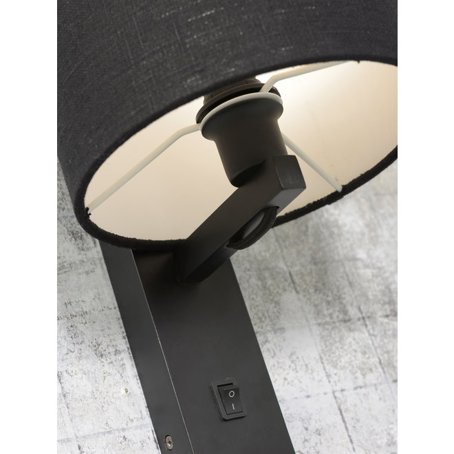 Wandlamp Andes  - zwarte plank/ kap donker linnen