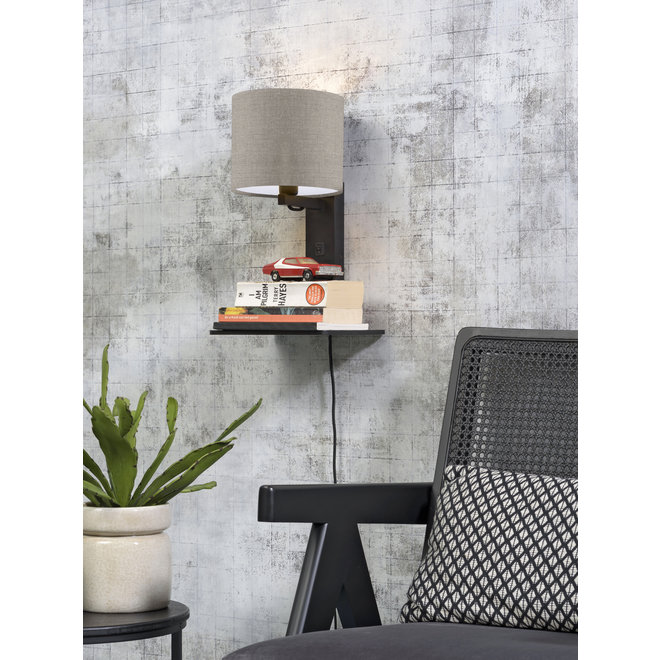 Wandlamp Andes  - zwarte plank/ kap donker linnen