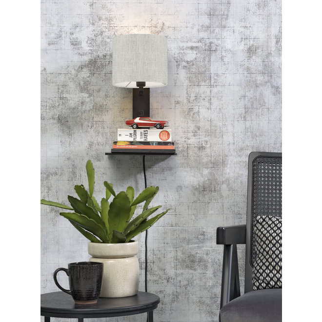 Wandlamp Andes  - zwarte plank/ kap licht linnen