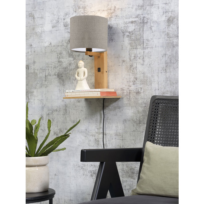 Wandlamp Andes  - naturel plank/ kap donker linnen