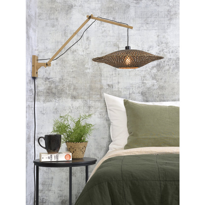 Wandlamp Bali zwevend naturel/ kap zwart-naturel LARGE