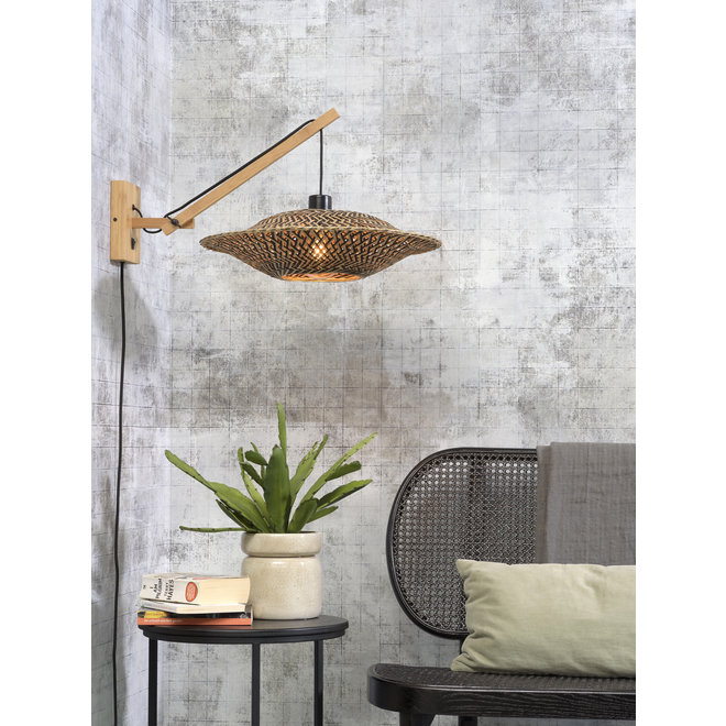 Wandlamp Bali zwevend naturel/ kap zwart-naturel SMALL