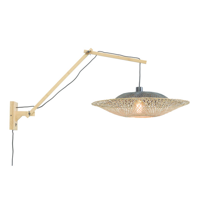 Wandlamp Kalimantan - zwevend XL naturel/kap zwart-naturel LARGE