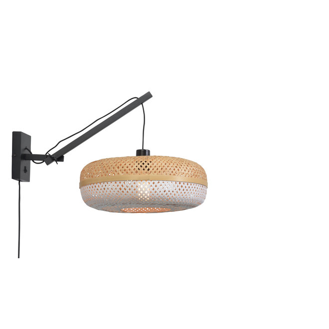 Wandlamp Palawan zwevend - zwart/ naturel-wit SMALL