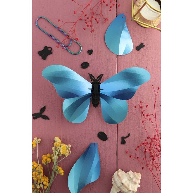 3D Papieren Grote Zijde Vlinder - Glanzend azuurblauw