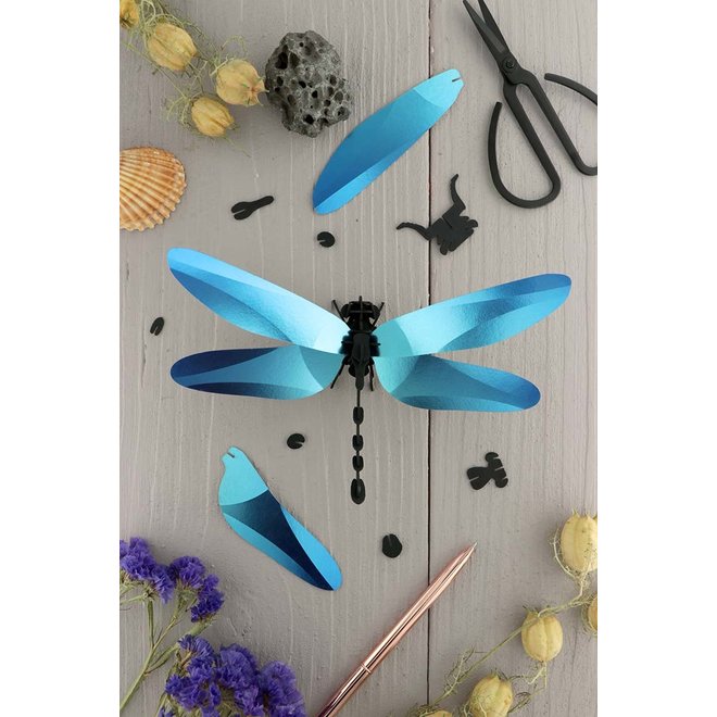 3D Papieren Anisoptera Libelle - Glanzend azuurblauw