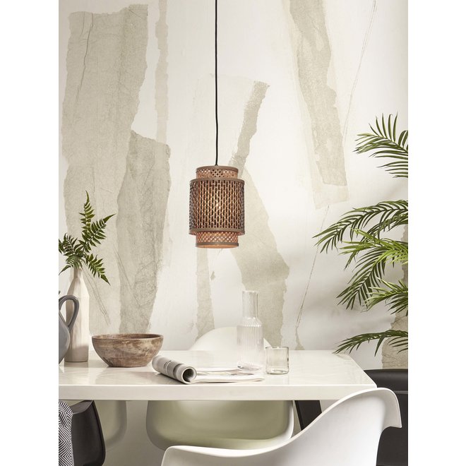 Hanglamp Bhutan bamboe/kap dia.18xh.25cm zwart/naturel. S