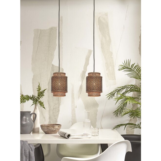 Hanglamp Bhutan bamboe/kap dia.18xh.25cm zwart/naturel. S