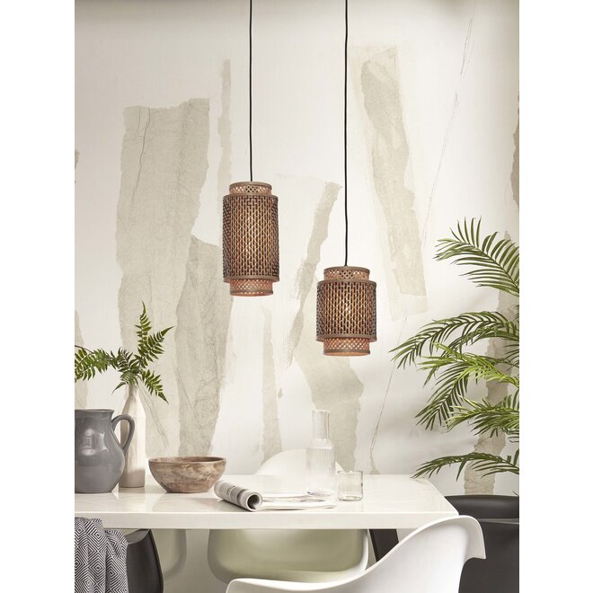 Hanglamp Bhutan bamboe/kap dia.18xh.25cm zwart/naturel. S