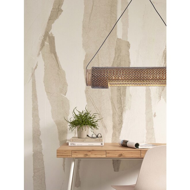 Hanglamp Bhutan bamboe cilinder 85x18cm. zwart/naturel