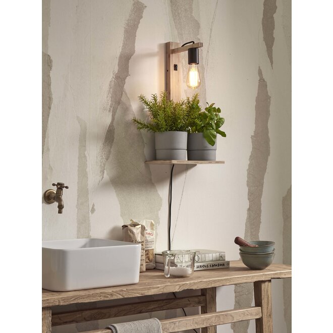 Wandlamp Flores bamboe h.52cm/plankje 30x18cm. naturel