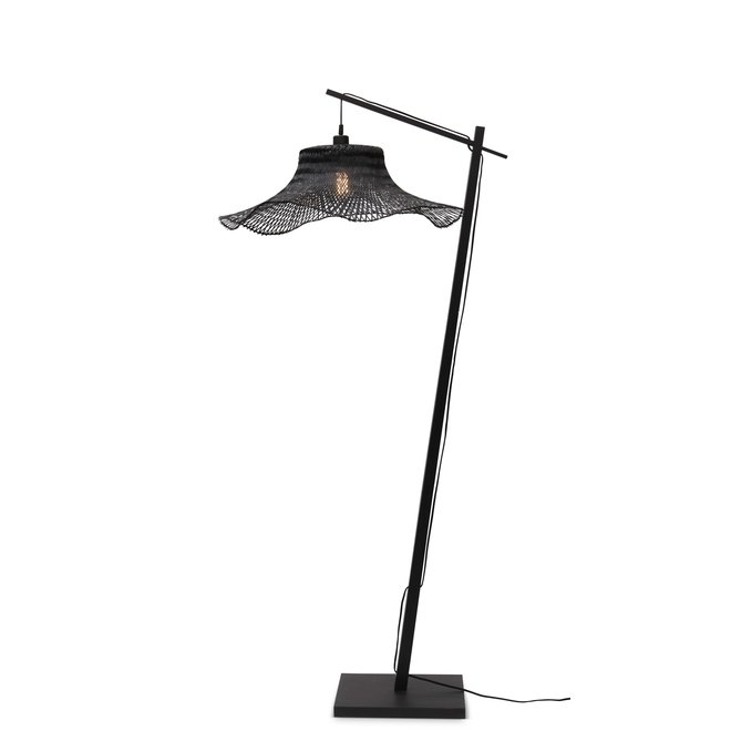 Vloerlamp Ibiza L bamboe wavy zw. h.176cm/kap 65x20cm. zwart