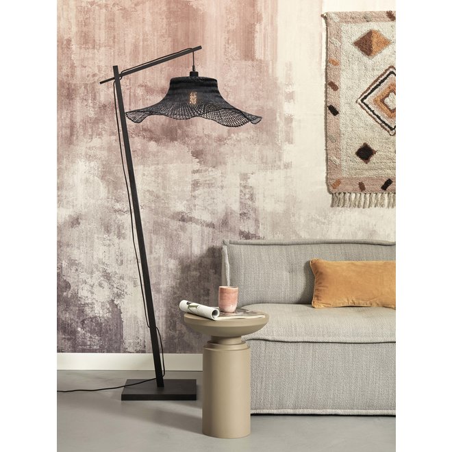 Vloerlamp Ibiza L bamboe wavy zw. h.176cm/kap 65x20cm. zwart