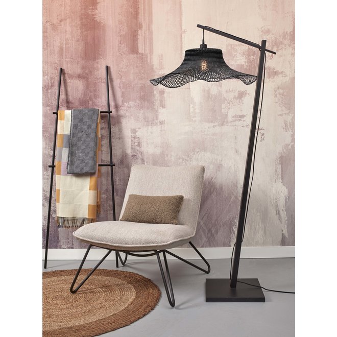 Vloerlamp Ibiza L bamboe wavy zw. h.176cm/kap 65x20cm. zwart