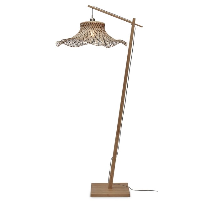 Vloerlamp Ibiza L bamboe wavy nat. h.176cm/kap 65x20cm. zw/nat.