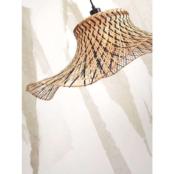 Vloerlamp Ibiza L bamboe wavy nat. h.176cm/kap 65x20cm. zw/nat.