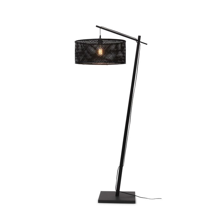 Vloerlamp Java bamboe zw. h.176cm/kap dia.50xh.22cm. zw.